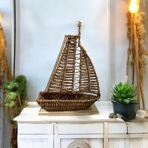 Sailboat Woven Basket Nautical Decor